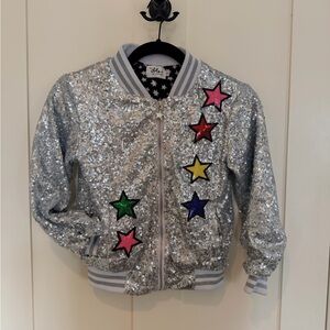 Lola + the Boys Silver Sequin Unicorn Jacket with Star Accents size 8